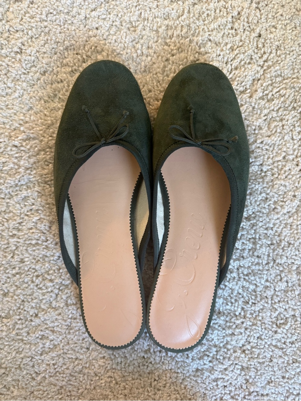 J. Crew Green Suede Slide Mules